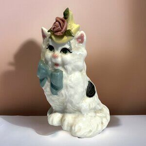 VTG 1940s Cordelia China Co Ivory Cat Porcelain Figurine w/ Sticker Mid Century